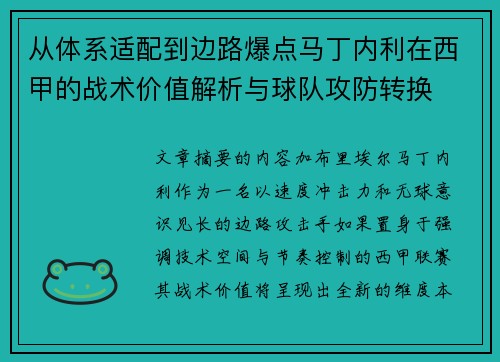 从体系适配到边路爆点马丁内利在西甲的战术价值解析与球队攻防转换